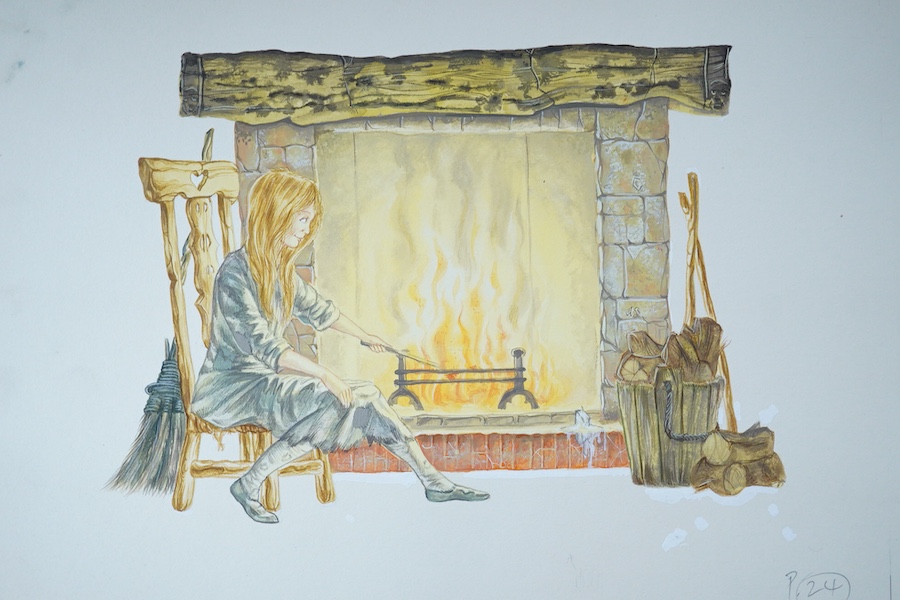Andrew Skilleter (contemporary), a large collection of watercolours on card, Original illustrations from Cinderella and Snow White, with two accompanying books, largest 41 x 56cm, unframed